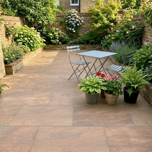 Buff porcelain patio paving - patio,