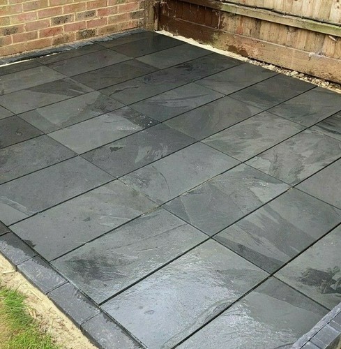 Black slate paving patio slabs - black,