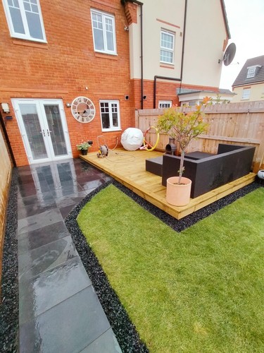 Black slate paving patio - black, slabs