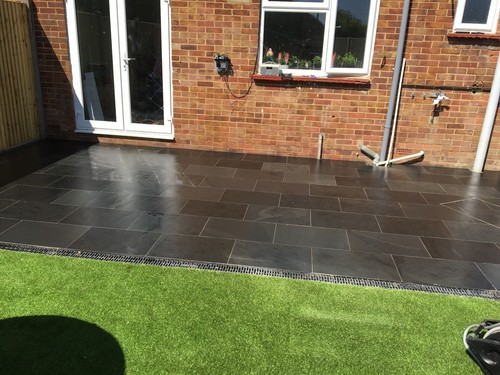 Black slate paving patio - patio, slabs